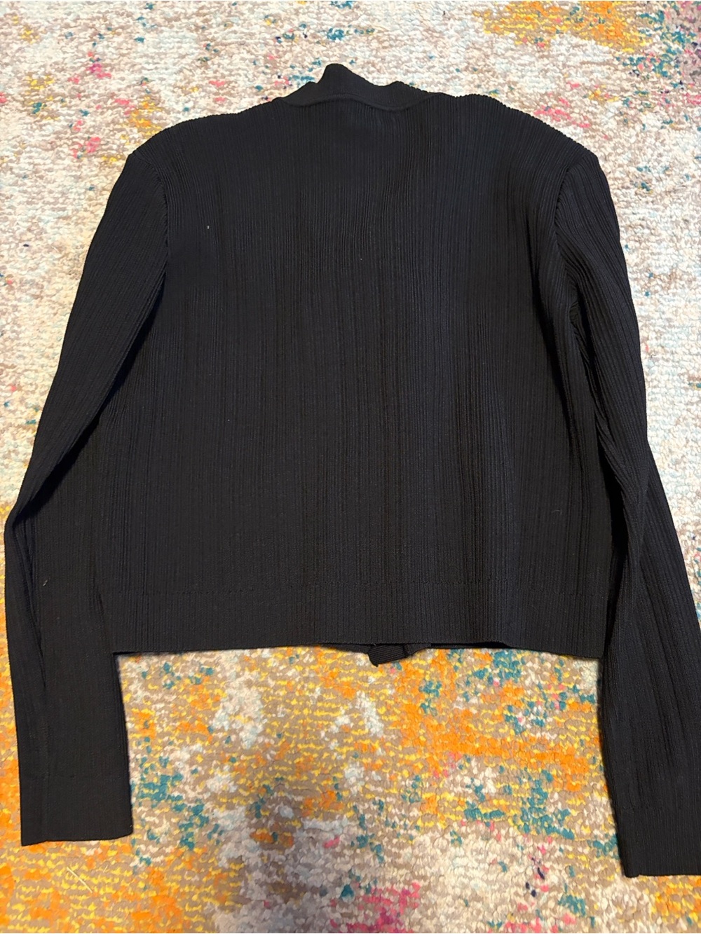 Black Ribbed Cropped Button-Front Blazer - Picture 3 of 4